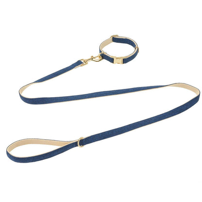 Hundehalsband & Leine Set Klein, Baumwolle, Marineblau