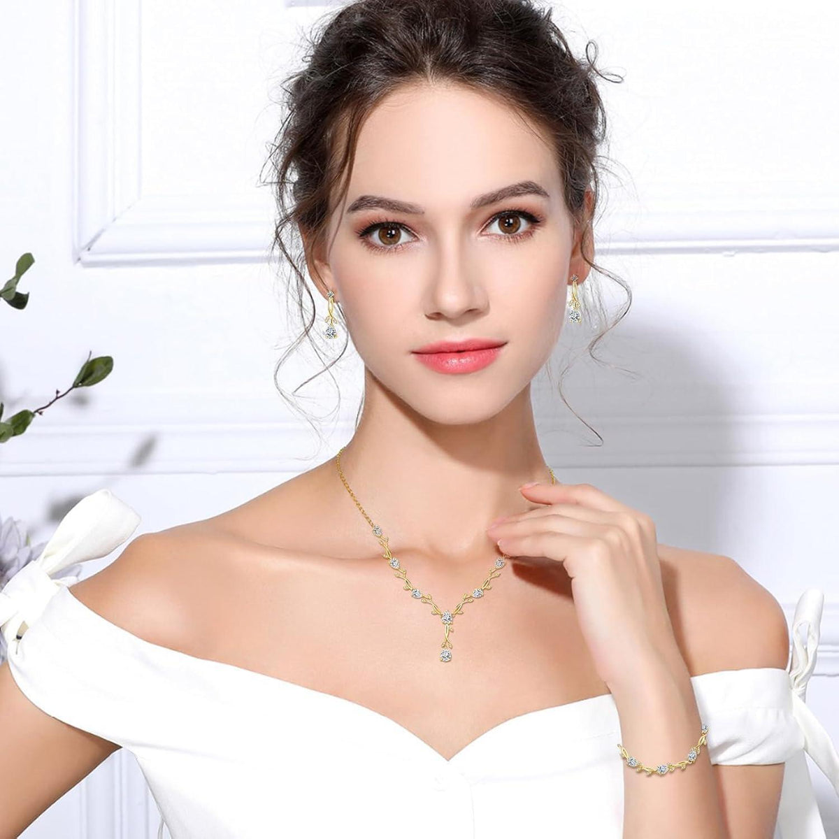 Schmuckset Sterling Silber 925 mit Zirkonia für Damen, Gold