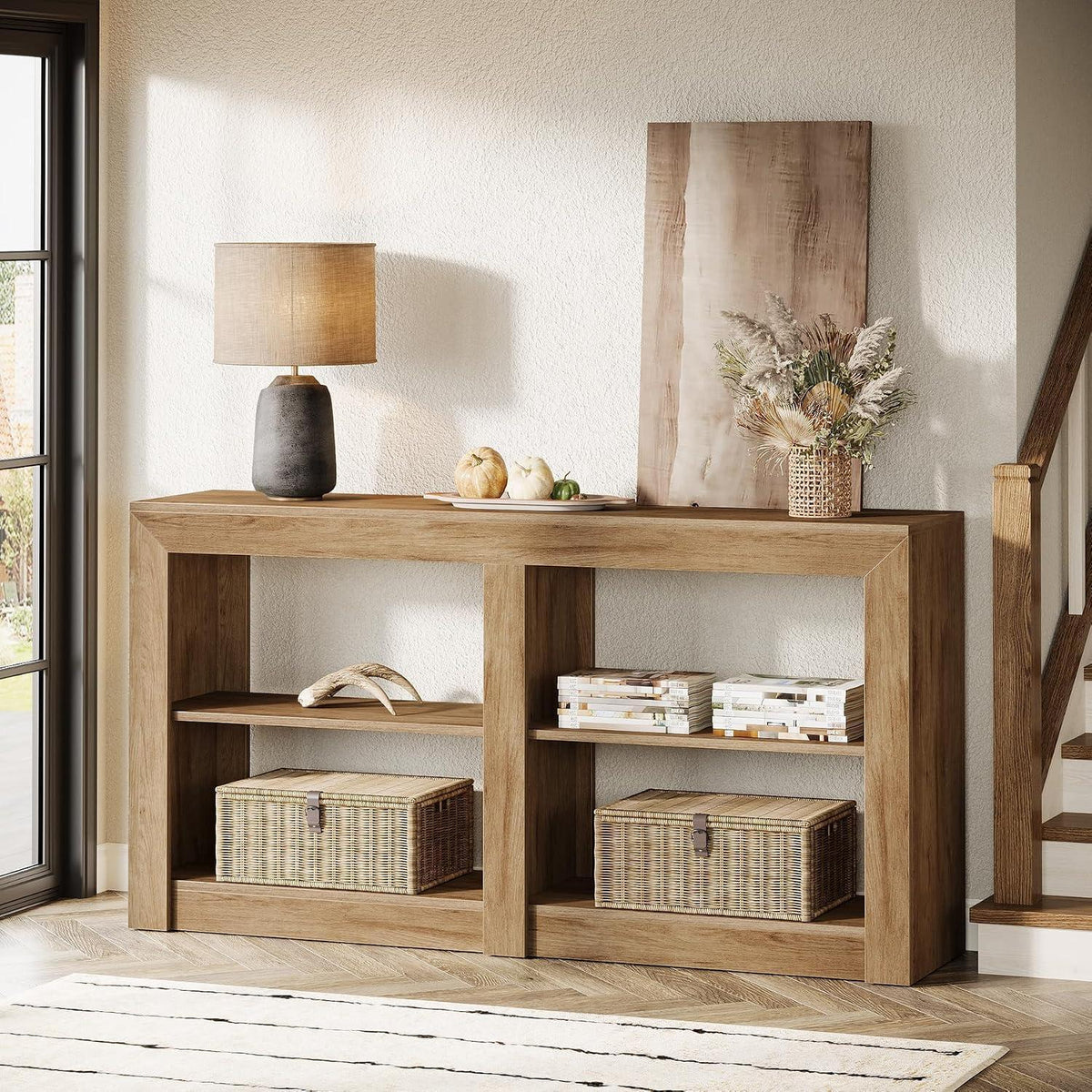 3-stufiger Konsolentisch Eiche | 150cm Beistelltisch mit Stauraum