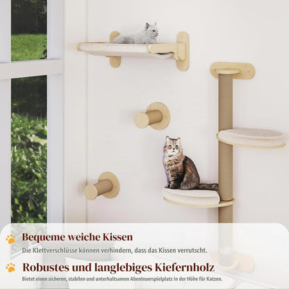 7-teiliges Katzen-Wandregal aus Holz mit Kratzbaum