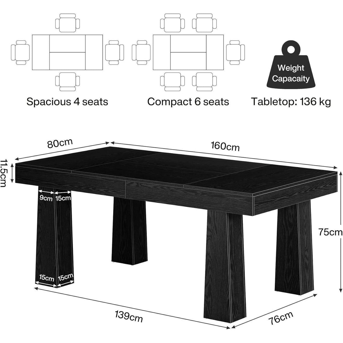 Schreibtisch 160x80 cm – Industrieller Computertisch Schwarz