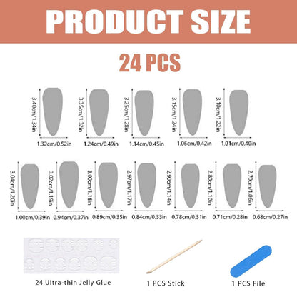 24 Press On Nails Lang Mandel Schwarz Goth Schmetterling Design