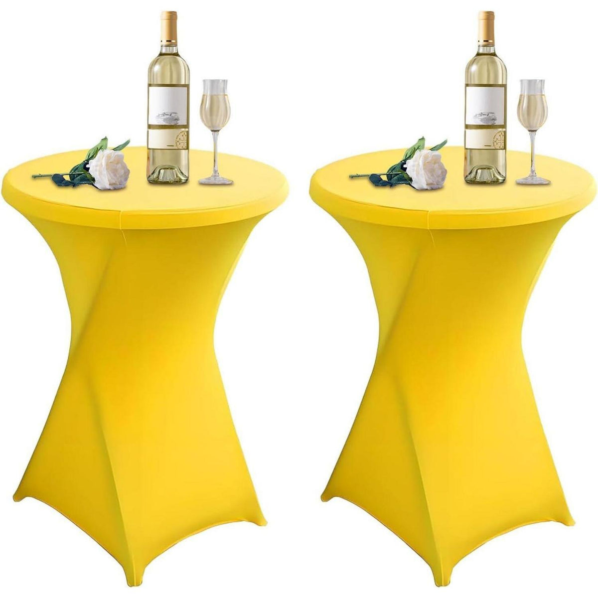 Gelbe Stehtischhusse 2er-Set, Ø 80-85 cm, Stretch & Fußtaschen
