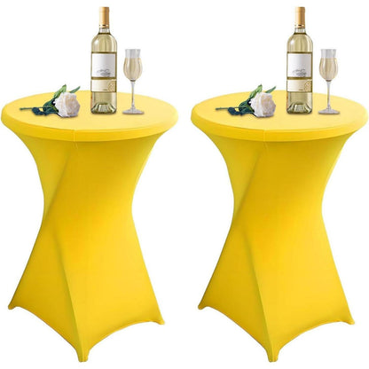Gelbe Stehtischhusse 2er-Set, Ø 80-85 cm, Stretch & Fußtaschen
