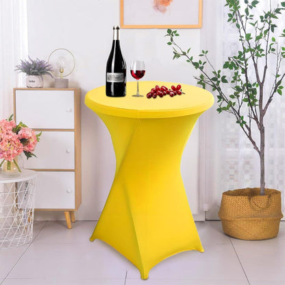 Gelbe Stehtischhusse 2er-Set, Ø 80-85 cm, Stretch & Fußtaschen