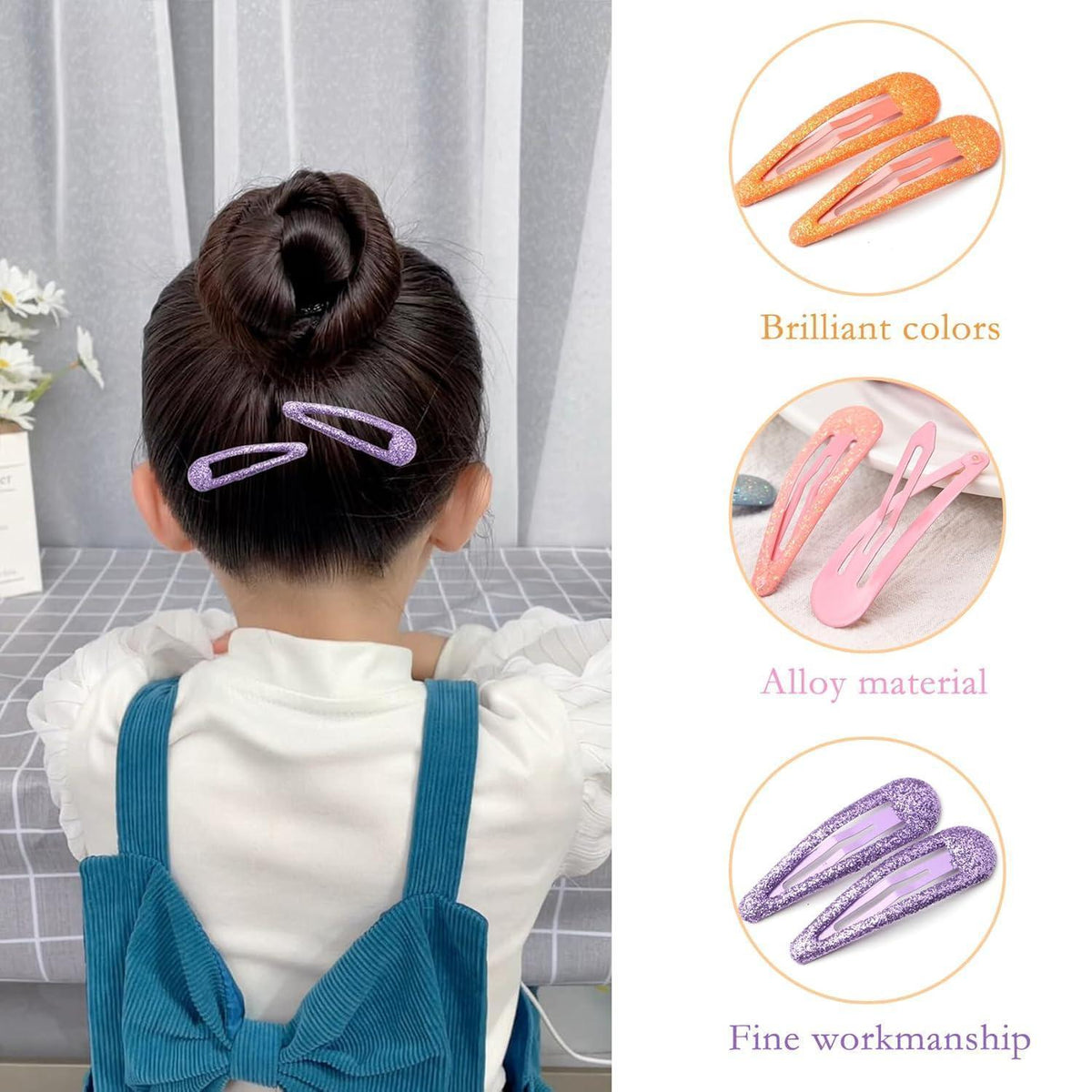 16x Glitzer Haarspangen Mädchen, Snap Clips in Bonbonfarben