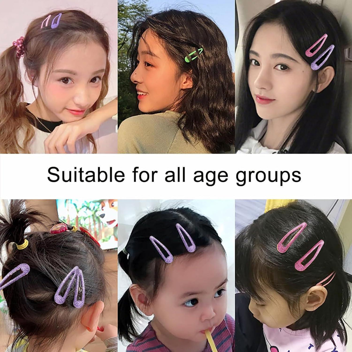 16x Glitzer Haarspangen Mädchen, Snap Clips in Bonbonfarben
