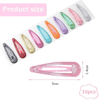 16x Glitzer Haarspangen Mädchen, Snap Clips in Bonbonfarben