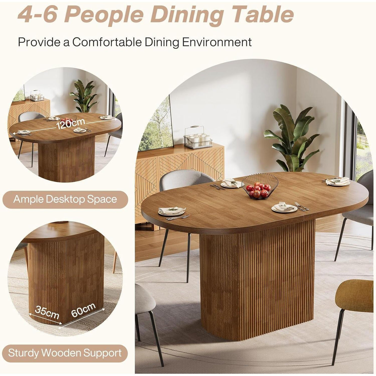 Rustikaler Esstisch für 4 Personen – Ovale Holzbasis 120x70cm