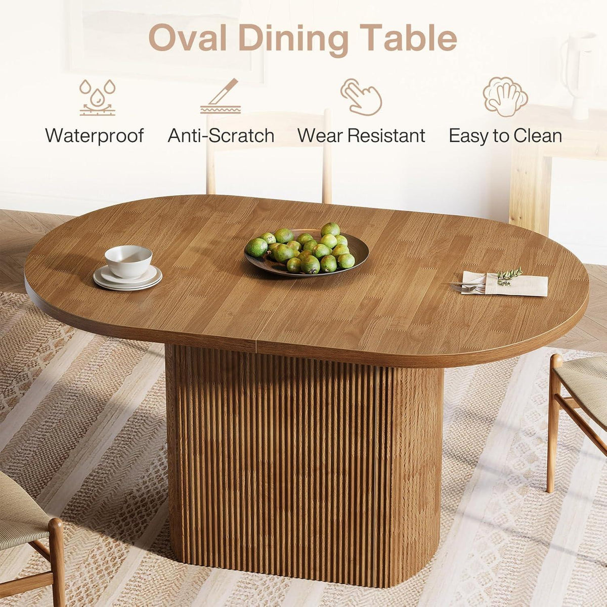 Rustikaler Esstisch für 4 Personen – Ovale Holzbasis 120x70cm