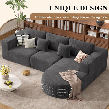 Hawthyhome Ecksofa mit Schlaffunktion, Cordstoff, Grau, Rechts-Chaiselongue