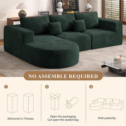 Ecksofa mit Schlaffunktion, rahmenlos, Cordstoff, Grün