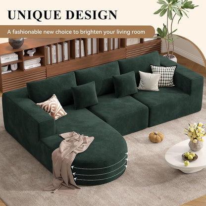 Ecksofa mit Schlaffunktion, rahmenlos, Cordstoff, Grün