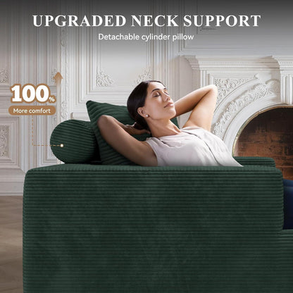 Ecksofa mit Schlaffunktion, rahmenlos, Cordstoff, Grün