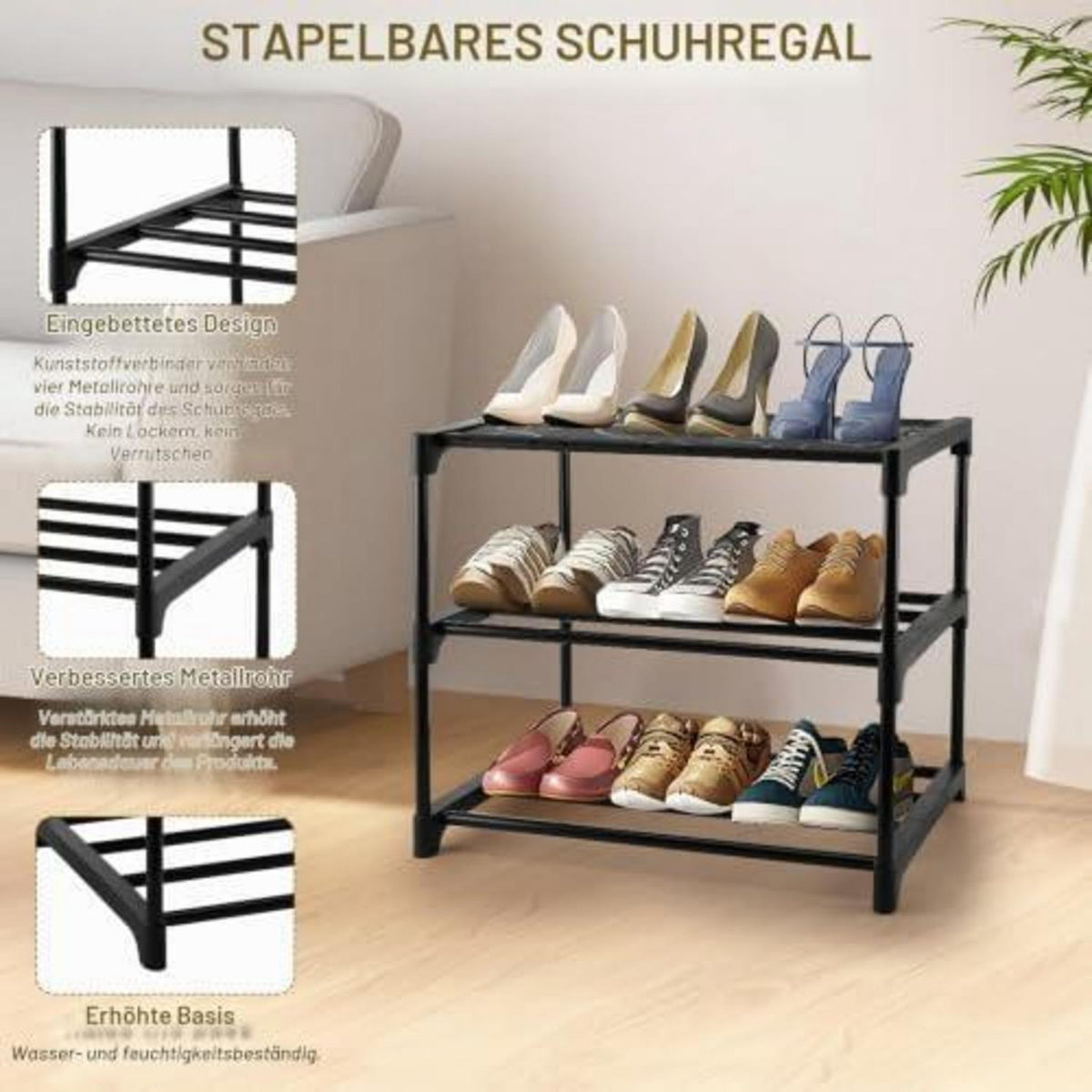 Schuhregal Schmal 3 Ebenen – Platzsparend & Stabil
