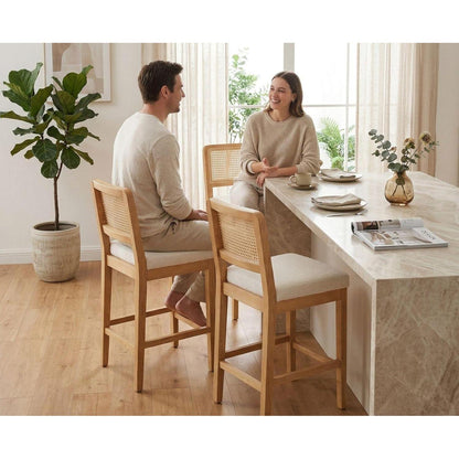 Barhocker 2er Set mit Rattan Rückenlehne, Weiß