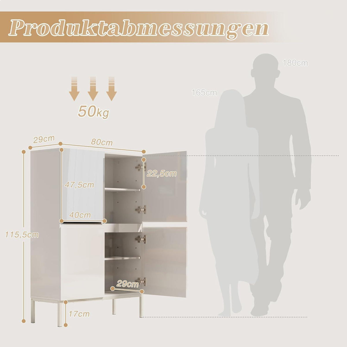 Spiegelschrank 4 Türen Weiß | 80x30,5x115,5 cm | Schubladenoption