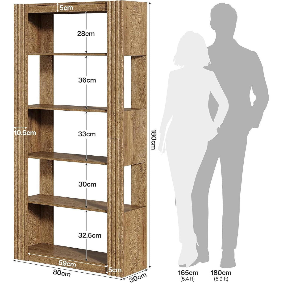 Hohes Bücherregal 5-Ebenen Rustikales Braun