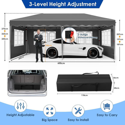 3x6m Pavillon Wasserdicht, Stabil & Mit 6 Seitenteilen
