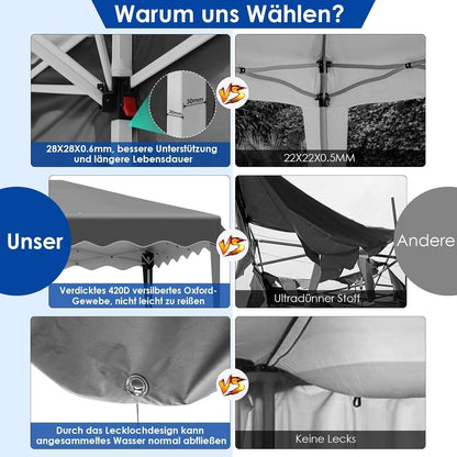 3x6m Pavillon Wasserdicht, Stabil & Mit 6 Seitenteilen