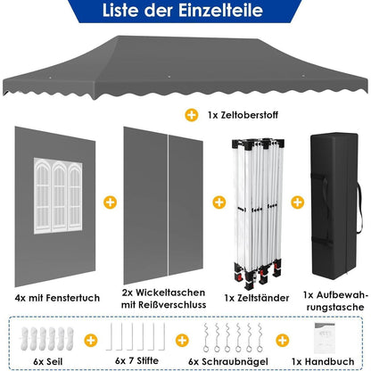 3x6m Pavillon Wasserdicht, Stabil & Mit 6 Seitenteilen