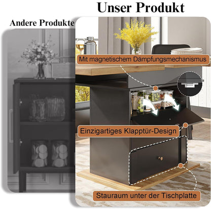 Ausziehbarer Esstisch Holz Schwarz mit Türen & Schubladen (110-140x80cm)