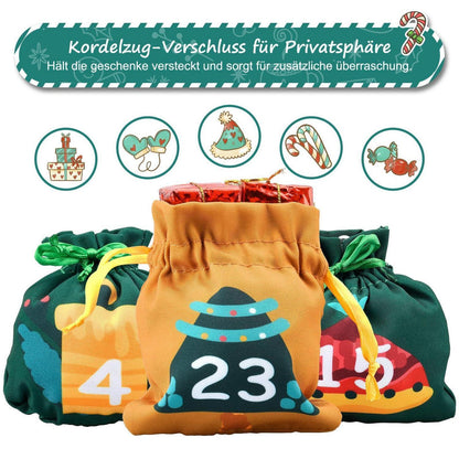 Adventskalender zum Aufhängen mit 24 Stoffbeuteln für Weihnachten