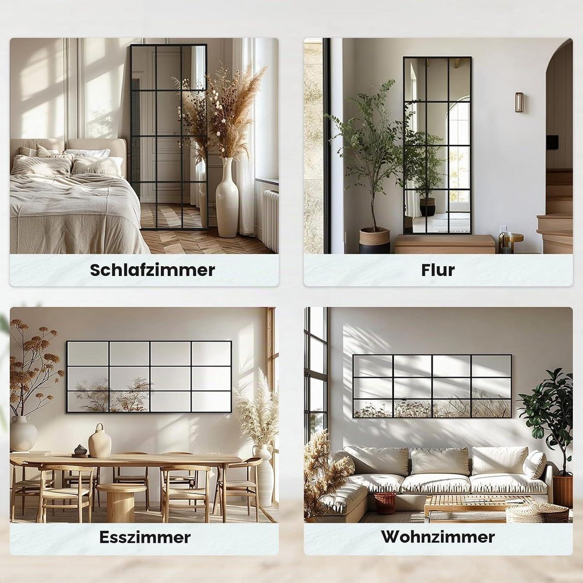 Großer Wandspiegel 165x60cm mit schwarzem Rahmen