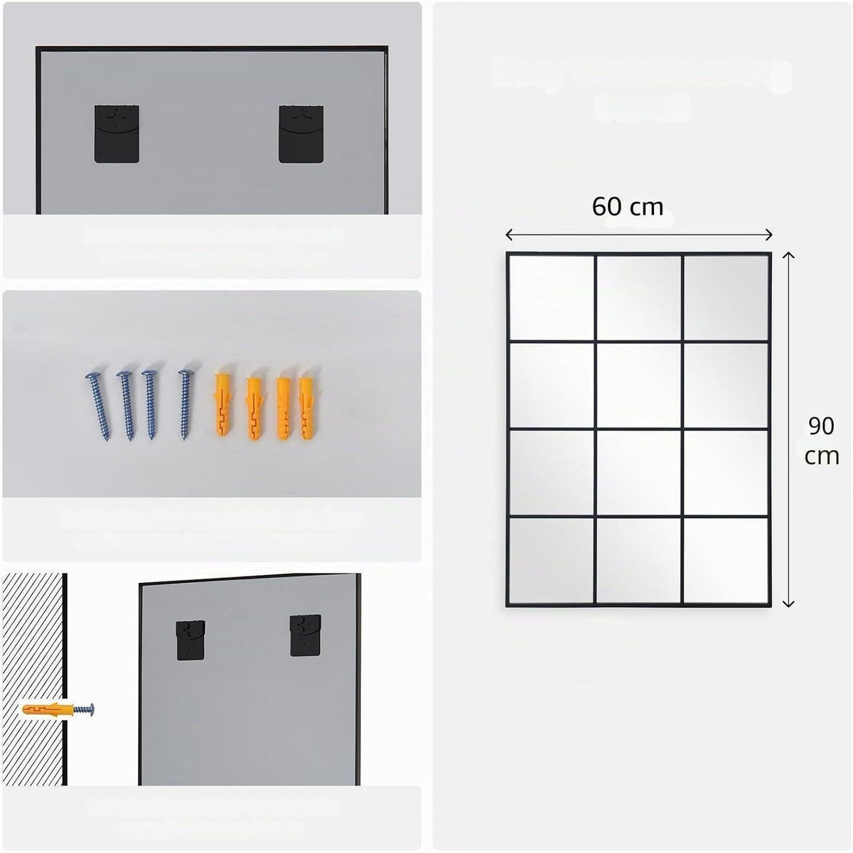 Rechteckiger Wandspiegel Schwarz 60x90 cm – Moderner Rahmen