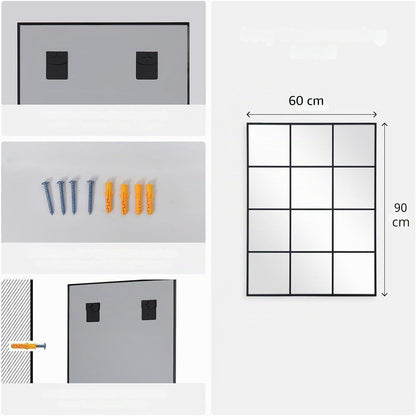 Rechteckiger Wandspiegel Schwarz 60x90 cm – Moderner Rahmen