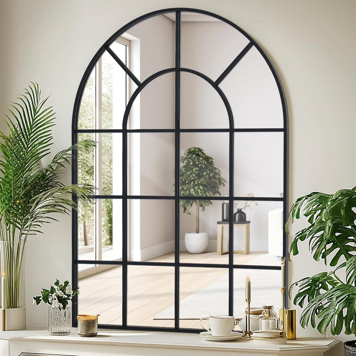 Gewölbter Fensterspiegel 75x120cm mit schwarzem Aluminiumrahmen