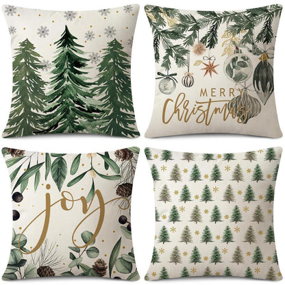 Weihnachtskissenbezüge 4er Set – 40x40 cm, Baum & Kugel