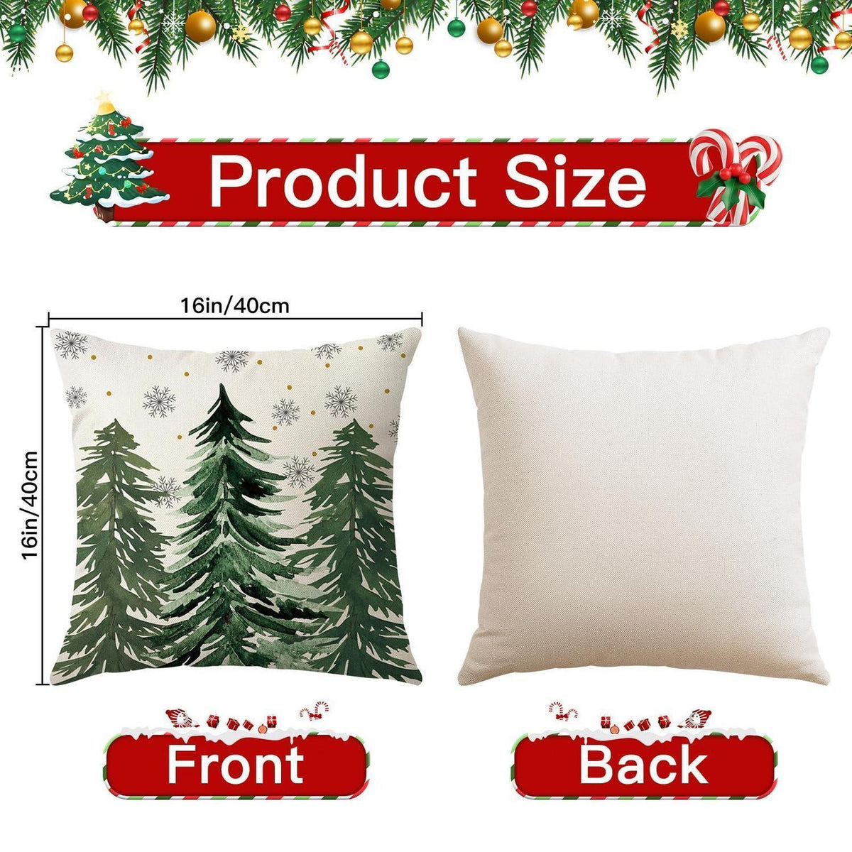 Weihnachtskissenbezüge 4er Set – 40x40 cm, Baum & Kugel