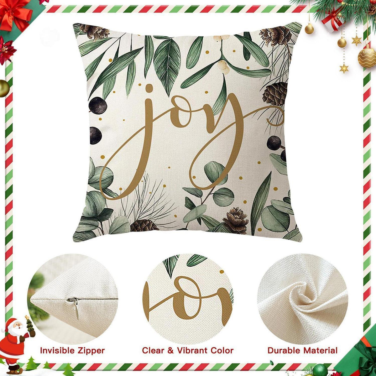 Weihnachtskissenbezüge 4er Set – 40x40 cm, Baum & Kugel