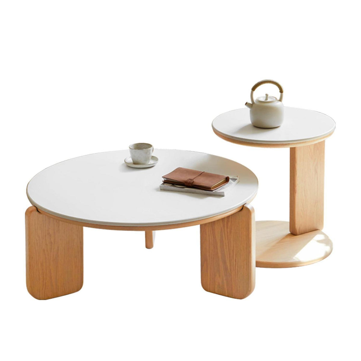 YESWOOD Satztische 2er Set Eiche & Keramik Ø80/45 cm