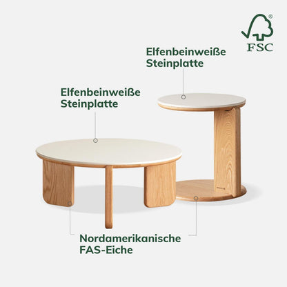 YESWOOD Satztische 2er Set Eiche & Keramik Ø80/45 cm