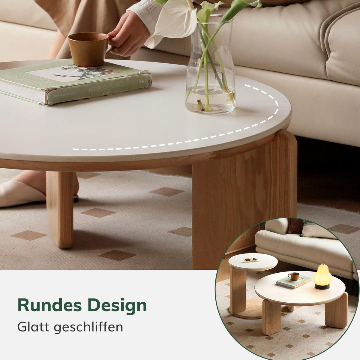 YESWOOD Satztische 2er Set Eiche & Keramik Ø80/45 cm