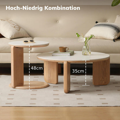 YESWOOD Satztische 2er Set Eiche & Keramik Ø80/45 cm
