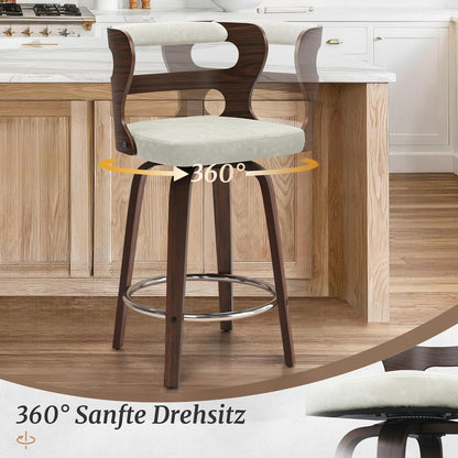 Drehbarer Barhocker mit Lehne & Armlehnen – Beige+Walnuss