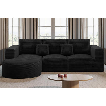Ecksofa mit Schlaffunktion, Cordstoff, L-Form, Schwarz