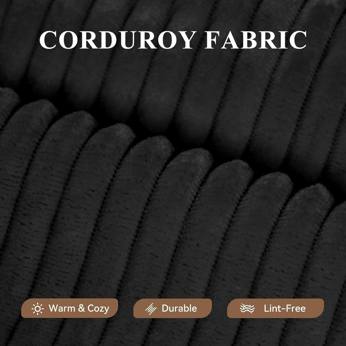 Ecksofa mit Schlaffunktion, Cordstoff, L-Form, Schwarz