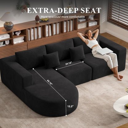 Ecksofa mit Schlaffunktion, Cordstoff, L-Form, Schwarz