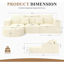 Ecksofa mit Schlaffunktion, rahmenlos, Cordstoff, Beige