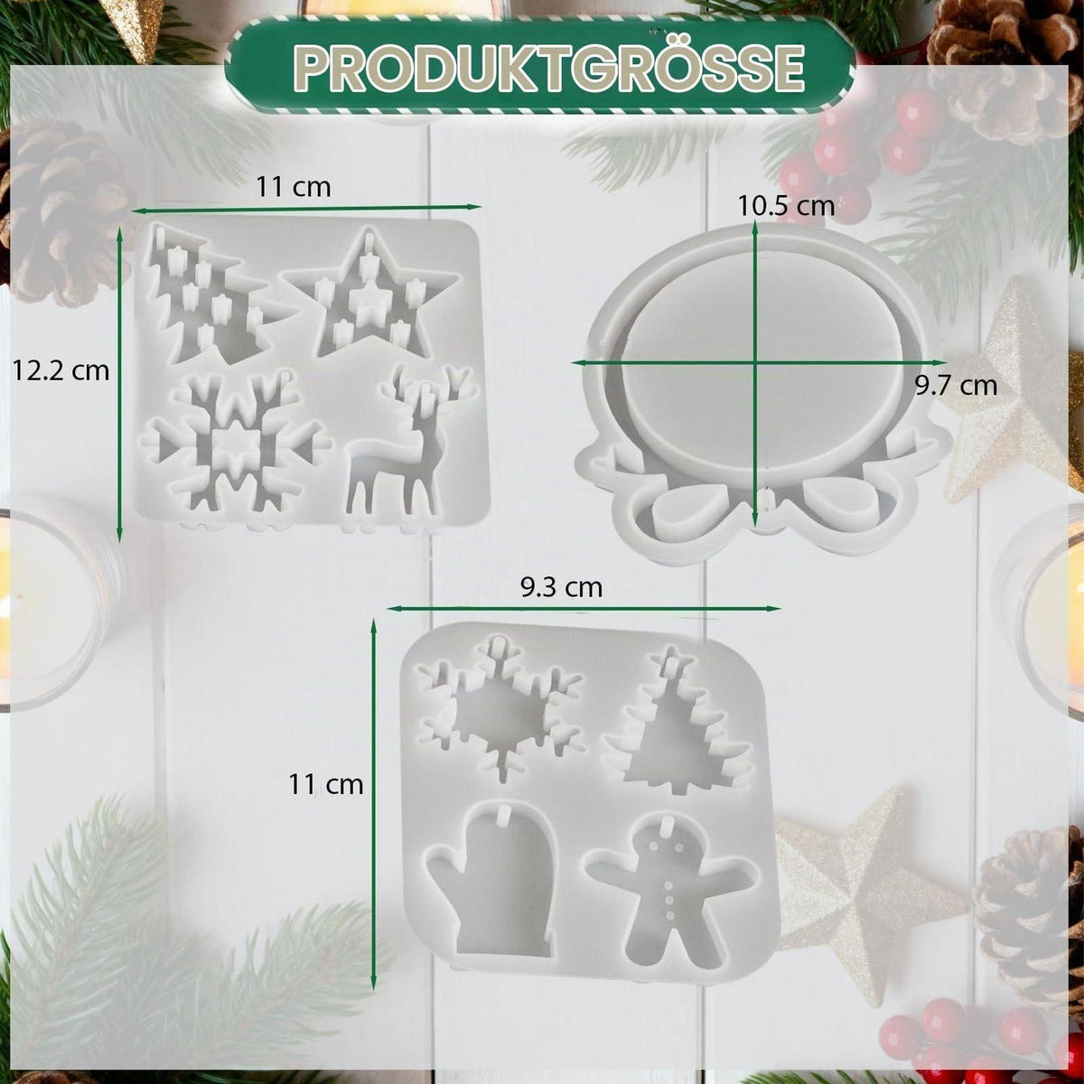Silikon Gießformen Weihnachten - 3er Set Anhänger Sterne & Co.