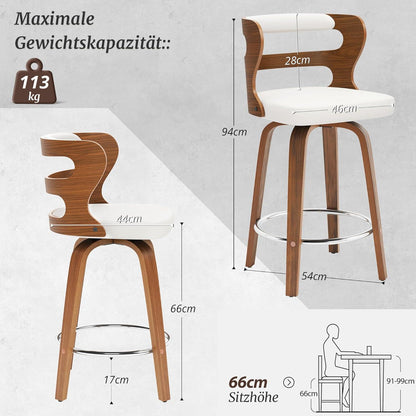 Drehbarer Barhocker mit Lehne & Armlehnen – Weiß+Walnut