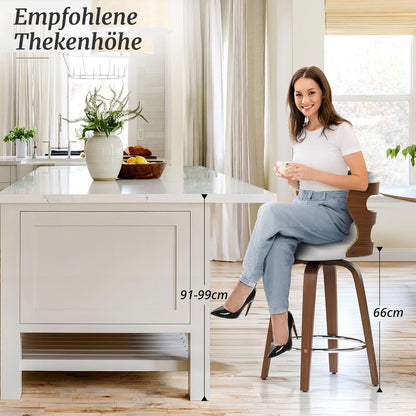 Drehbarer Barhocker mit Lehne & Armlehnen – Weiß+Walnut