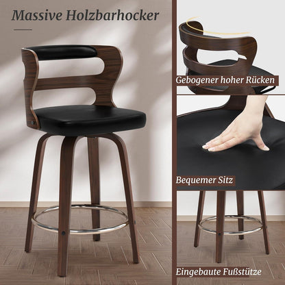 Drehbarer Barhocker Set Schwarz & Walnuss – 66cm Thekenhöhe