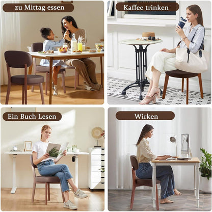 Esszimmerstühle 6er Set, Massivholz Braun in Lederoptik