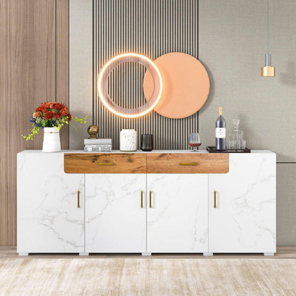 Weißes Sideboard mit Marmoroptik & Eichenholz Schubladen