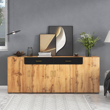 Breites Sideboard mit Marmoroptik & Eichenholz Schubladen